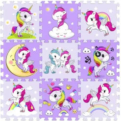 Magni Skumlegegulv med enhjørninge, 9 skumfliser- Legegulve & -Tæpper