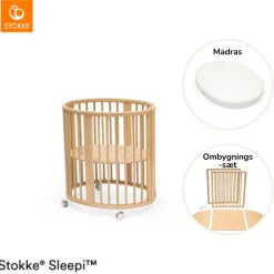 Stokke® Sleepi Mini V3 inkl. madras og ombygningssæt - natur-Børn Pakkeløsninger|Tremmesenge