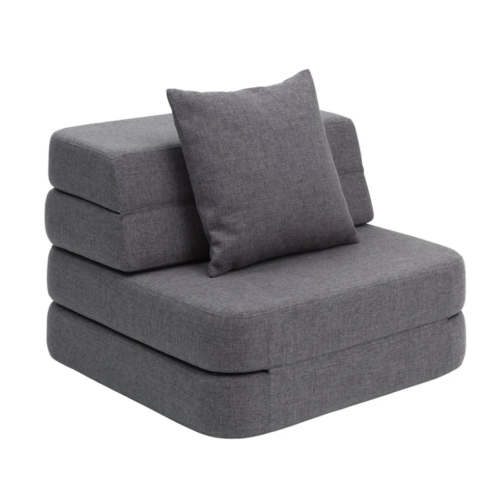 By KlipKlap Sofa - 3 fold single soft - mørkegrå/sortgrå knap-Børn Tumlemøbler