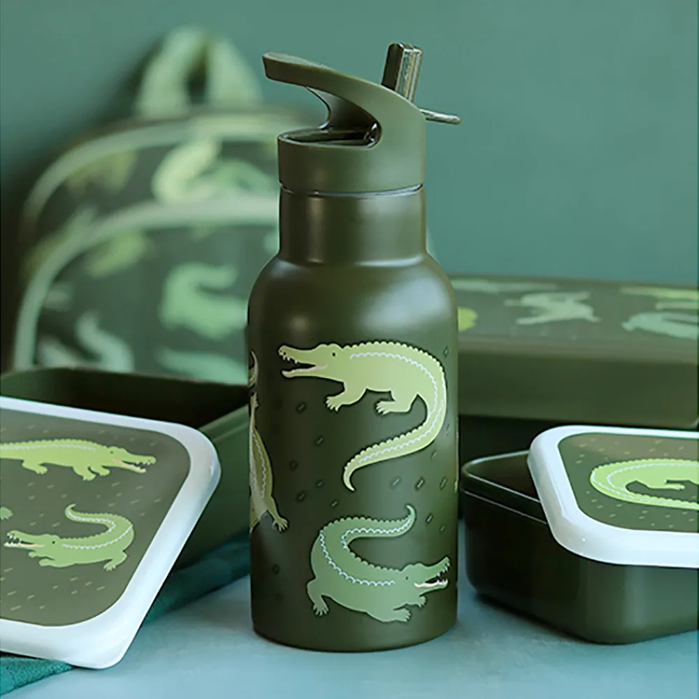 A Little Lovely Company Stainless steel drink bottle: Crocodiles- Madkasser & Drikkedunke