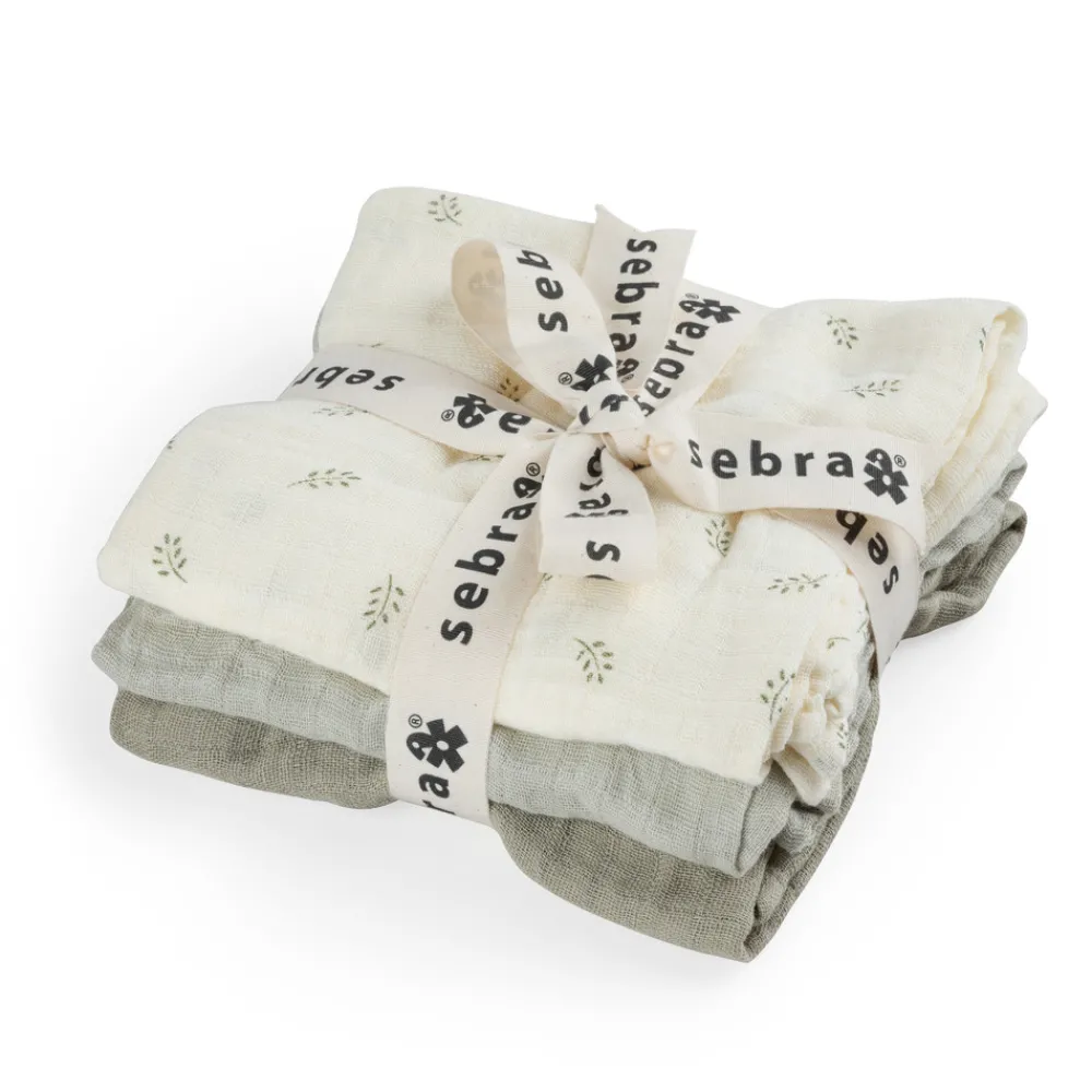 Sebra Stofbleer, 3 stk., Sophora leaves, mist green-Børn Stofbleer & Klude|Stofbleer