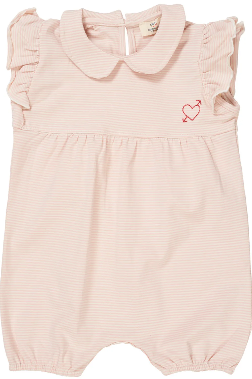 Copenhagen Colors Stribet romper m. hjerte broderi - DUSTY ROSE- Bodystocking U. Ærmer