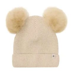 HUTTEliHUT Strik Alpaca Hat Pompoms - Sand melange- Elefanthuer & Huer|Uldhuer, Uldvanter & Uldfutter