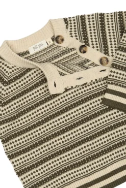 PETIT PIAO Striksweater - Dark Off White/Dusty Moss- Cardigans, Veste & Trøjer