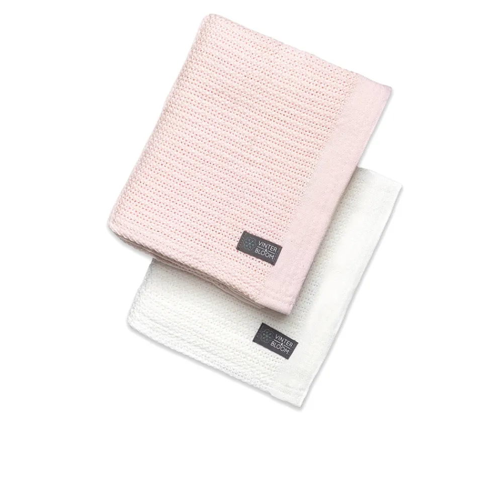 VINTER & BLOOM Striktæppe, 2-pak - hvid og lyserød-Børn Tæpper