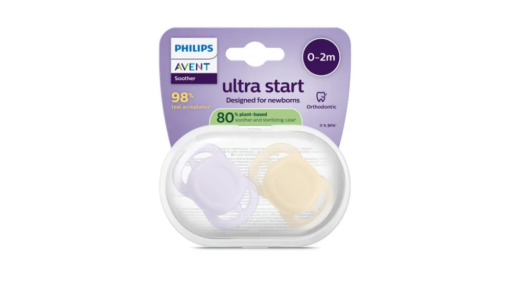 Philips Avent Sut, Ultra start, 0-2 m, lyserød/lysegul- Sutter