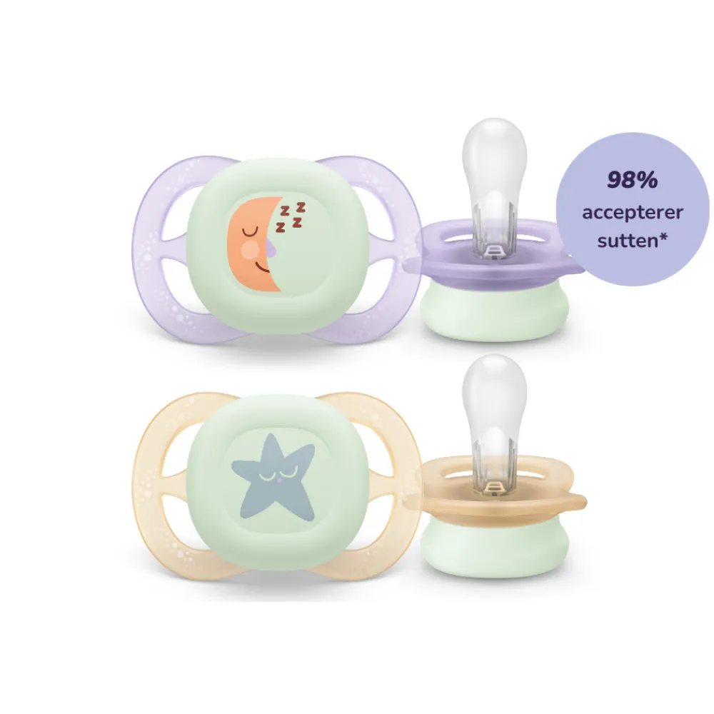 Philips Avent Sut, Ultra Start Night 0-2mdr.2 pk, l.lilla, beige- Sutter