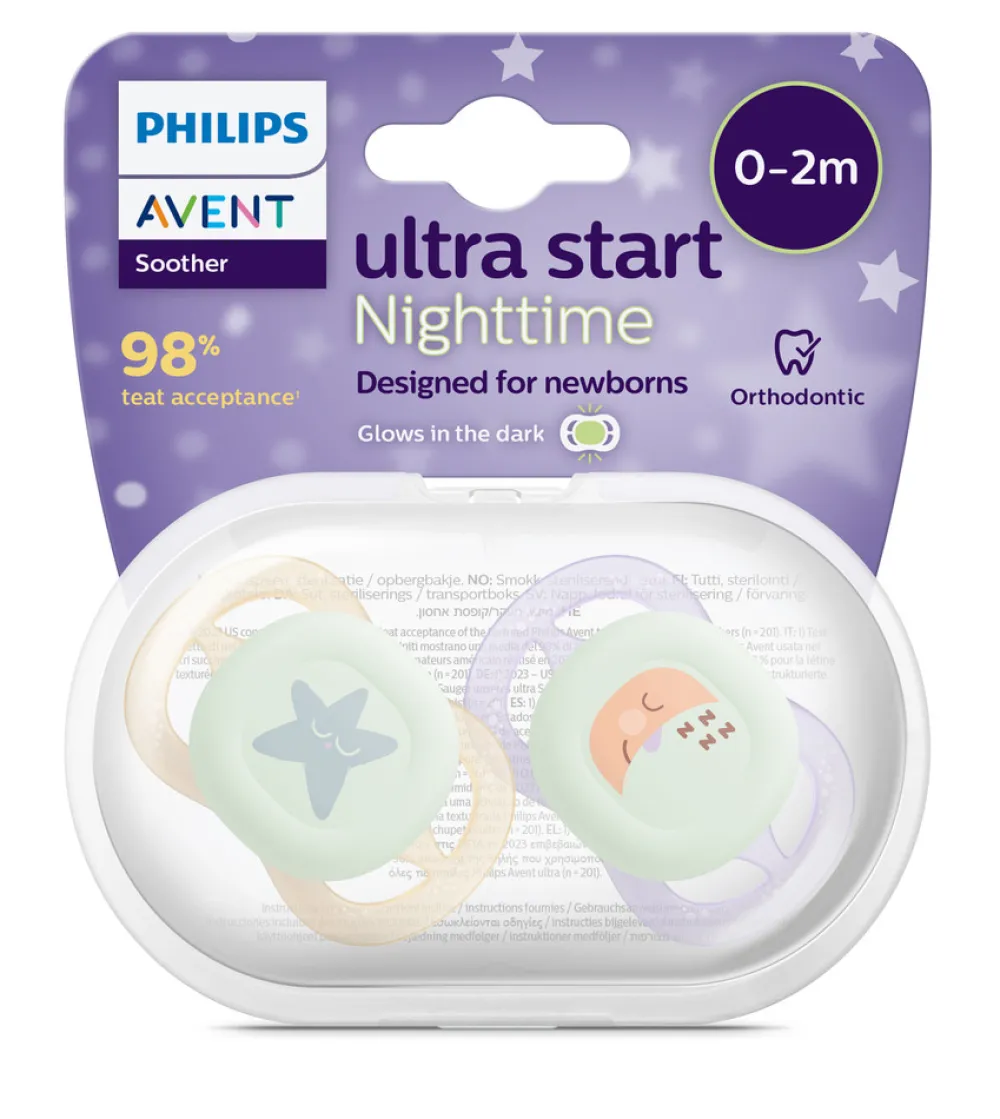Philips Avent Sut, Ultra Start Night 0-2mdr.2 pk, l.lilla, beige- Sutter
