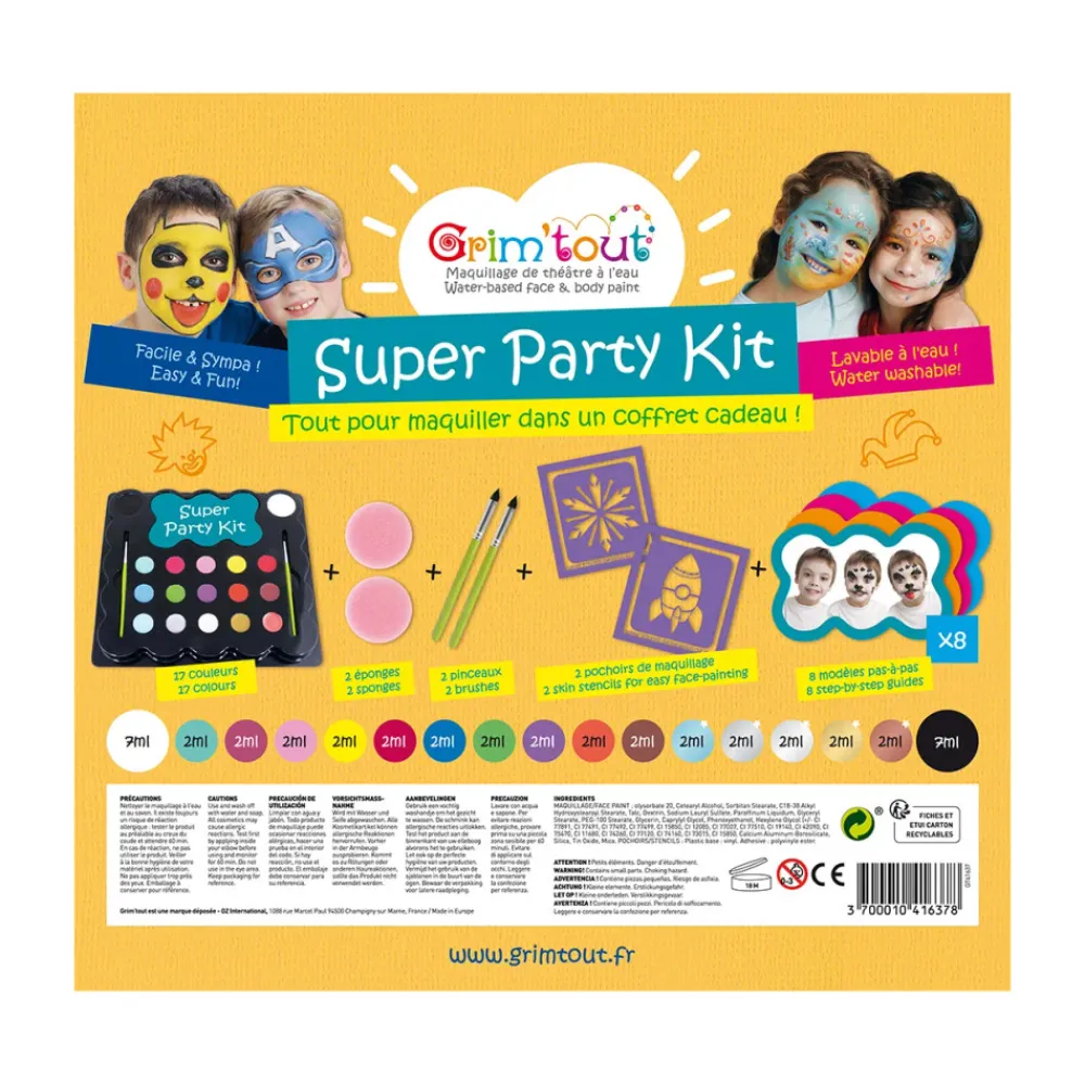 GRIM TOUT Teatersminke - 17 farver - Super Party Kit- Ansigtsmaling