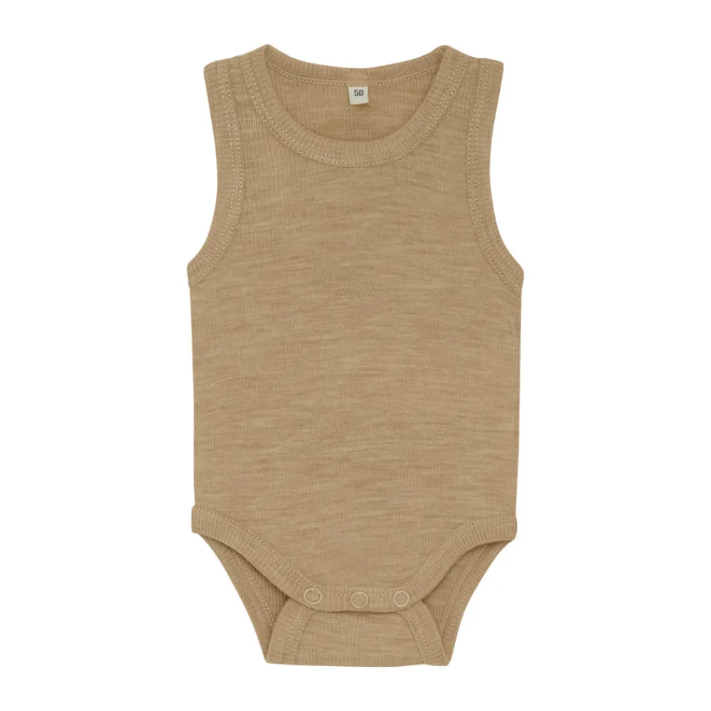BeKids Uld body uden ærmer - Light Camel Melange- Uldbodyer|Bodystocking U. Ærmer