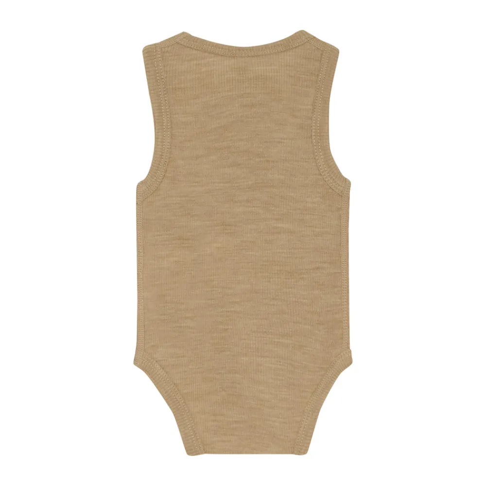 BeKids Uld body uden ærmer - Light Camel Melange- Uldbodyer|Bodystocking U. Ærmer