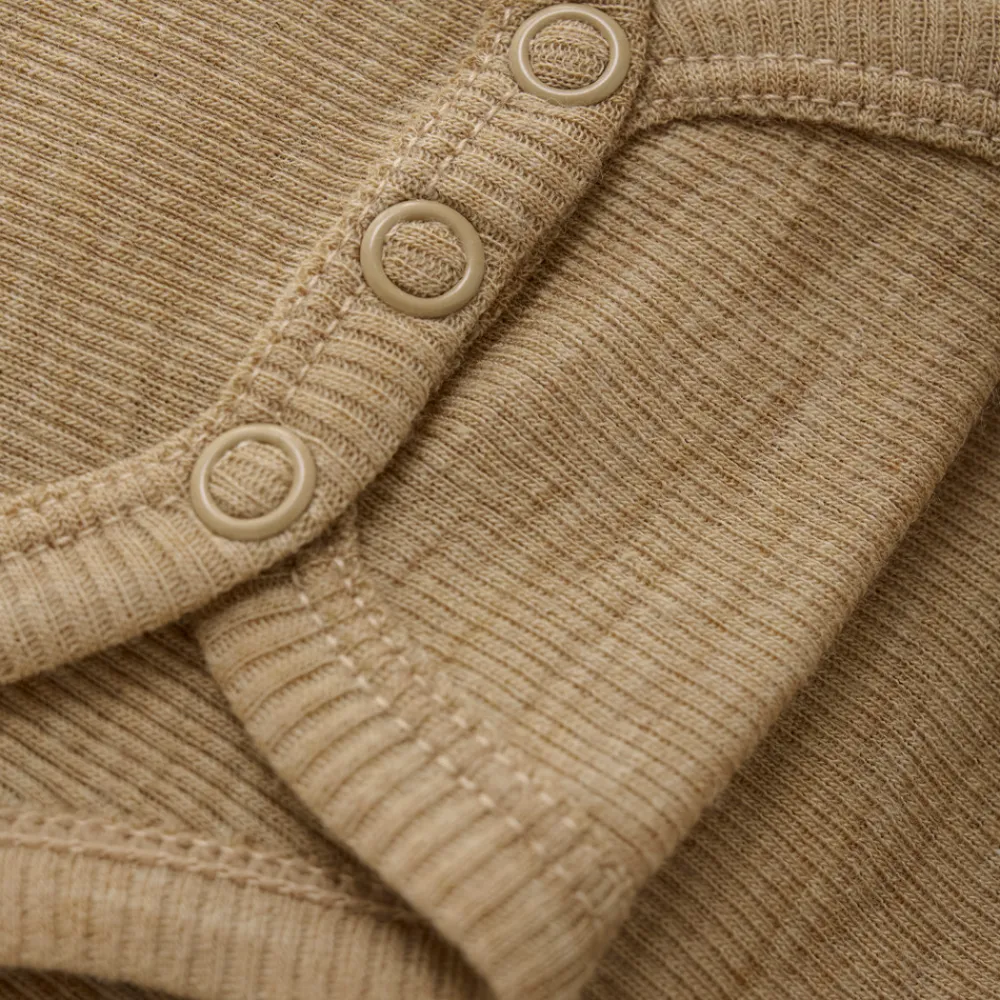 BeKids Uld body uden ærmer - Light Camel Melange- Uldbodyer|Bodystocking U. Ærmer