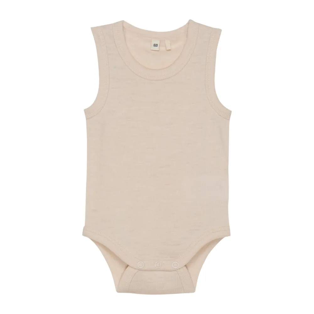BeKids Uld body uden ærmer - Sandshell Melange- Bodystocking U. Ærmer|Uldbodyer
