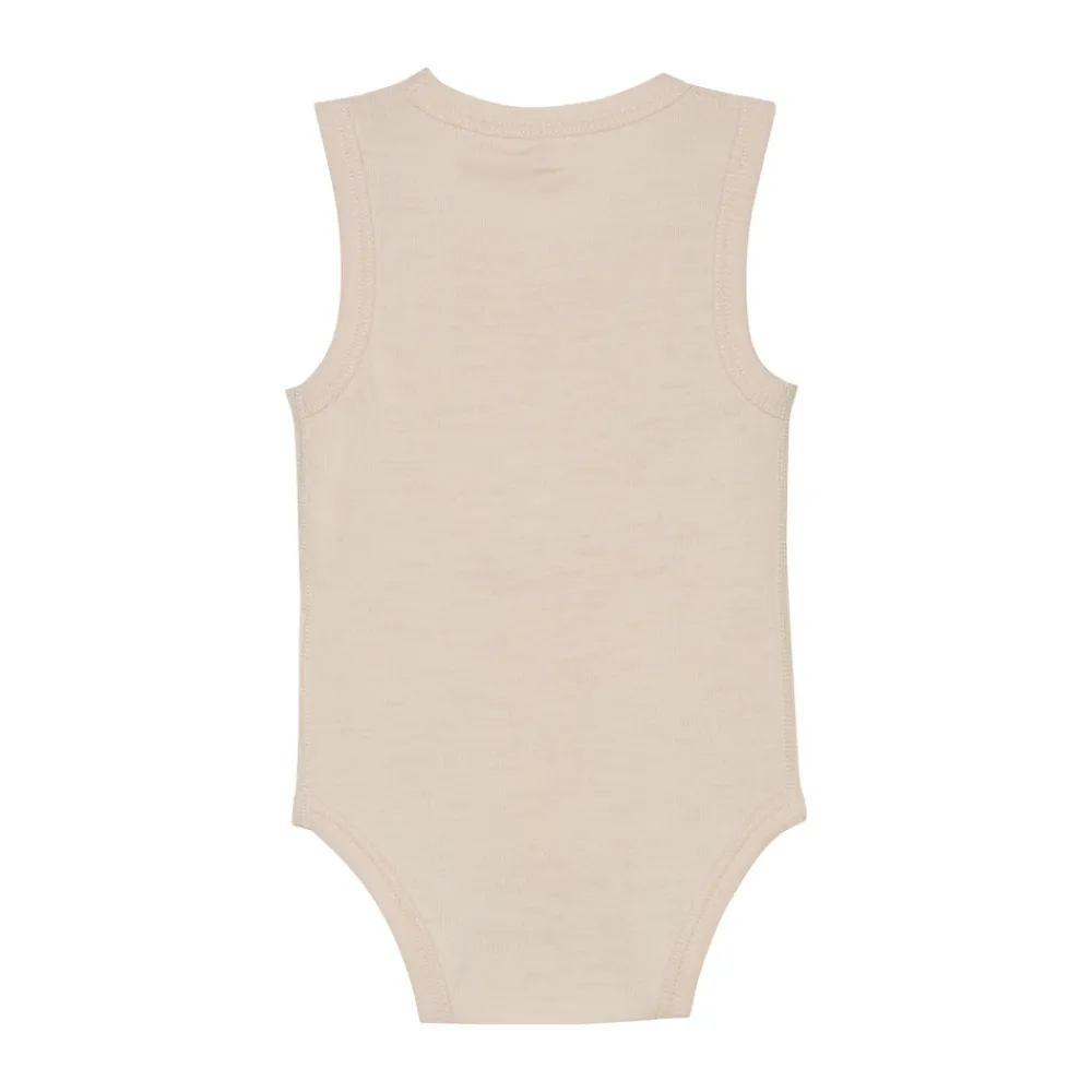 BeKids Uld body uden ærmer - Sandshell Melange- Bodystocking U. Ærmer|Uldbodyer