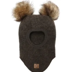 Mikk-Line Uld elefanthue med pom pom - DARK BROWN MELANGE- Uldhuer, Uldvanter & Uldfutter|Elefanthuer & Huer