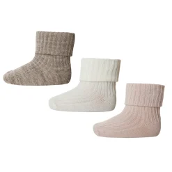 MP Denmark Uld rib baby strømpe 3 pak - Light Brown Melange- Strømper|Multipack
