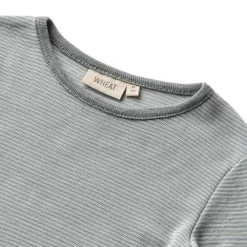 Wheat Uld t-shirt ls Alfie - Navy Stripe- Uldoverdele|Bluser