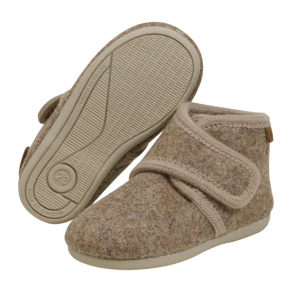 En Fant Uldhjemmesko velcro - Walnut Melange- Uld Hjemmesko|Hjemmesko
