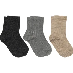 MP Denmark Uldl rib strømper 3-pak - Dark Grey Melange- Strømper|Multipack