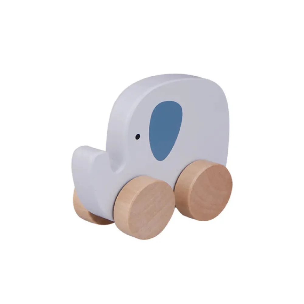 Barbo Toys Wooden Elephant on Wheel- Trækdyr